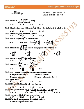 Phiếu bài tập Giải tích 12 - Hàm số lũy thừa, hàm số mũ và hàm số lôgarit - Năm 2017